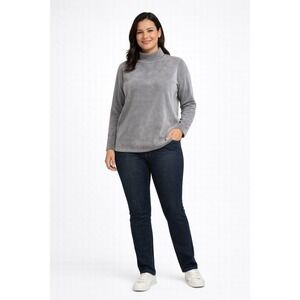 Blair Womens Velour Mock Neck Top Size M Plush Soft Taupe Gray Long Sleeve Shirt